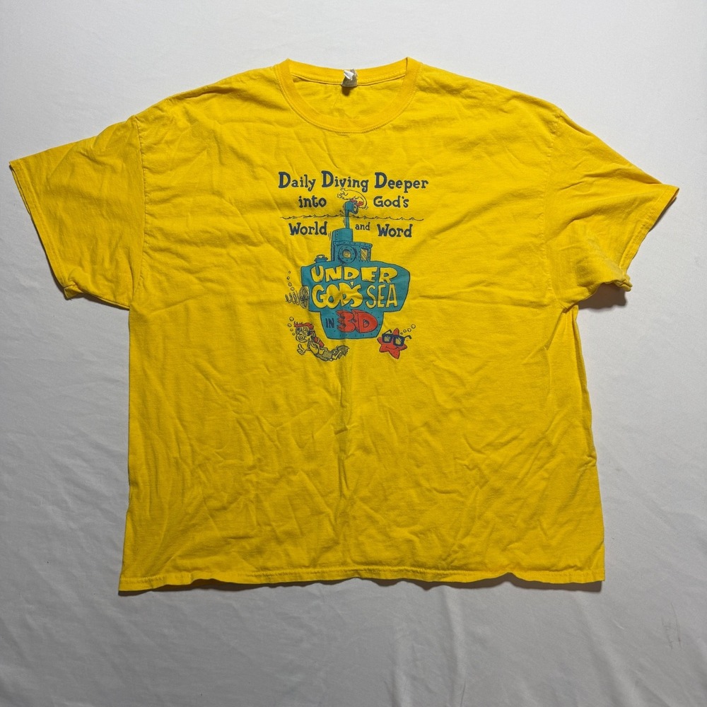 Gildan Under Gods Sea VBS Church Camp Shirt 3XL Yellow Funny Graphic Tee 2015